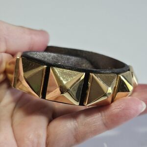*Sale* Brown Leather Chunky Gold Tone Spiked Bracelet Adjustable
